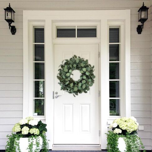 Eucalyptus Wreaths for Front Door 24 Inch, Green Boxwood Greenery Wreath, Artificial Foliage Wreath for Spring Summer Indoor Outdoor Porch in Saudi Arabia