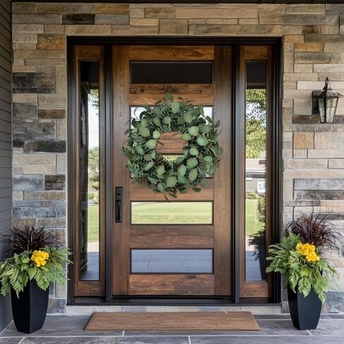 Eucalyptus Wreaths for Front Door 24 Inch, Green Boxwood Greenery Wreath, Artificial Foliage Wreath for Spring Summer Indoor Outdoor Porch in Saudi Arabia