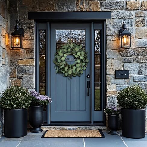 Eucalyptus Wreaths for Front Door 24 Inch, Green Boxwood Greenery Wreath, Artificial Foliage Wreath for Spring Summer Indoor Outdoor Porch in Saudi Arabia