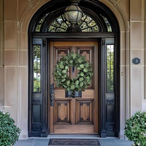 Eucalyptus Wreaths for Front Door 24 Inch, Green Boxwood Greenery Wreath, Artificial Foliage Wreath for Spring Summer Indoor Outdoor Porch in Saudi Arabia