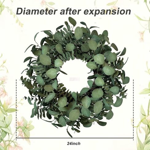 Eucalyptus Wreaths for Front Door 24 Inch, Green Boxwood Greenery Wreath, Artificial Foliage Wreath for Spring Summer Indoor Outdoor Porch in Saudi Arabia