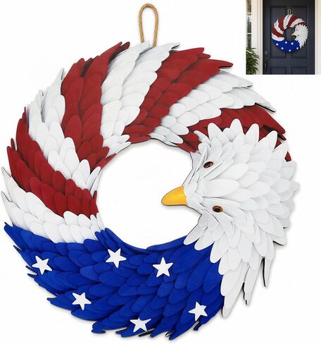 2026 Eagle Flag Wreath, 250th Anniversary Patriotic Eagle Wreath, Red White and Blue with Stars, Independence Day 4th of July Front Door Wall Decor (Medium-2D, Round) in Saudi Arabia