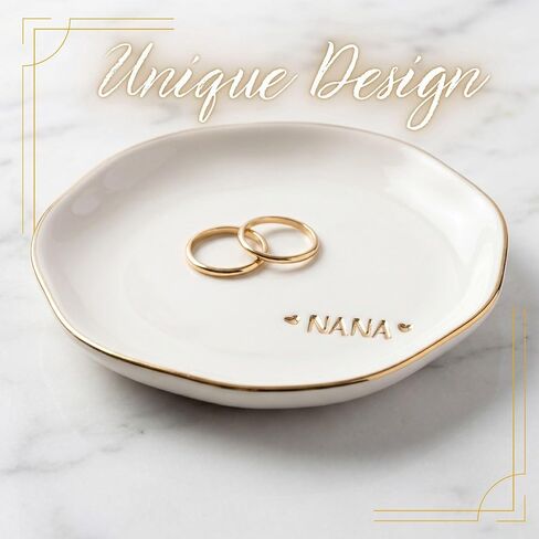 InnoBeta NANA Gifts, NANA Trinket Dish for Rings Earrings, 4.75" Handcrafted Ceramic Ring Dish with Gold Trim in Kuwait
