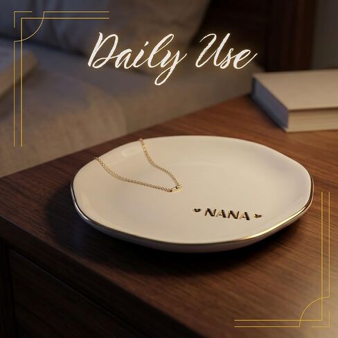 InnoBeta NANA Gifts, NANA Trinket Dish for Rings Earrings, 4.75" Handcrafted Ceramic Ring Dish with Gold Trim in Kuwait