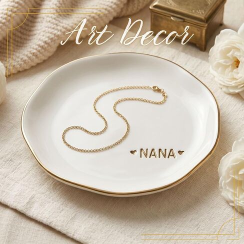 InnoBeta NANA Gifts, NANA Trinket Dish for Rings Earrings, 4.75" Handcrafted Ceramic Ring Dish with Gold Trim in Kuwait