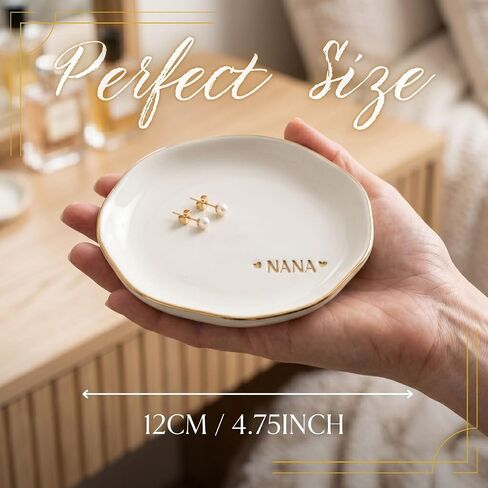 InnoBeta NANA Gifts, NANA Trinket Dish for Rings Earrings, 4.75" Handcrafted Ceramic Ring Dish with Gold Trim in Kuwait