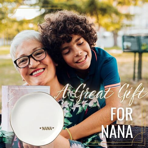 InnoBeta NANA Gifts, NANA Trinket Dish for Rings Earrings, 4.75" Handcrafted Ceramic Ring Dish with Gold Trim in Kuwait