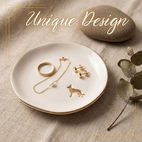 InnoBeta German Shepherd Gifts for Women, Gifts for German Shepherd Mom - 4.75" Handcrafted Ceramic Ring Dish with Gold Trim, Decorative Trinket Dish for Rings Earrings Necklaces in Kuwait