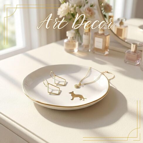 InnoBeta German Shepherd Gifts for Women, Gifts for German Shepherd Mom - 4.75" Handcrafted Ceramic Ring Dish with Gold Trim, Decorative Trinket Dish for Rings Earrings Necklaces in Kuwait