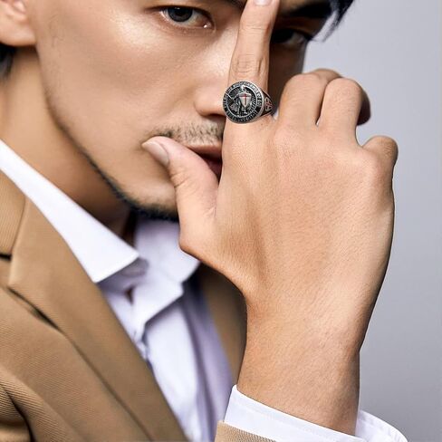 GAUEIOUR Knights Templar Ring for Men,Red Cross Design Ephesians Men's Stainless Steel Retro Fashion Personality Ring Guardian Jewelry Gift,Size 8(Silver) in Saudi Arabia