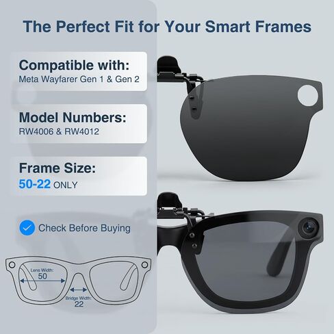 JO Clip-On Sunglasses for RW4006 RW4012 Size 50-22, 2 Pairs Polarized Flip-Up Sun Lens Camera-Cutout Design Black & Blue (Black+Blue, 50-22) in Saudi Arabia