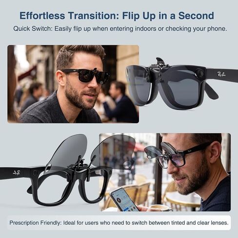 JO Clip-On Sunglasses for RW4006 RW4012 Size 50-22, 2 Pairs Polarized Flip-Up Sun Lens Camera-Cutout Design Black & Blue (Black+Blue, 50-22) in Saudi Arabia