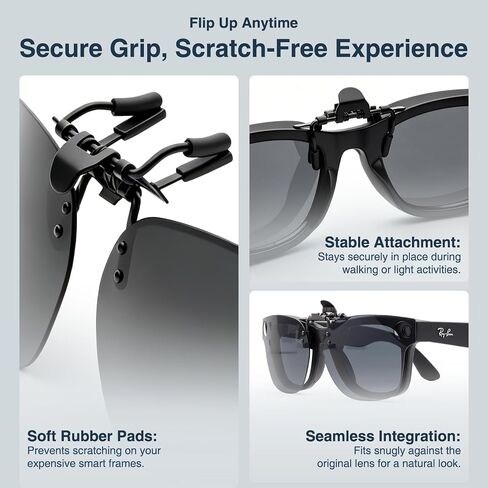 JO Clip-On Sunglasses for RW4006 RW4012 Size 50-22, 2 Pairs Polarized Flip-Up Sun Lens Camera-Cutout Design Black & Blue (Black+Blue, 50-22) in Saudi Arabia