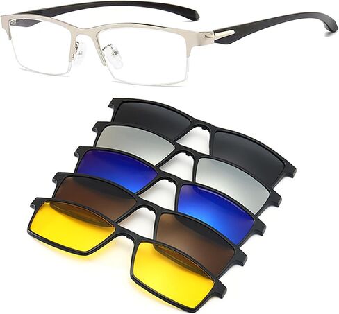 Magnetic 5Pcs Clip-On Sunglasses Set for Men and Women-for Dad Fathers Day gift – Business Half-Rim Polarized UV Protection Eyewear & Magnetic Frames for Night Driving & Fishing in Saudi Arabia