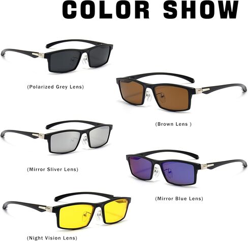 Magnetic 5Pcs Clip-On Sunglasses Set for Men and Women-for Dad Fathers Day gift – Business Half-Rim Polarized UV Protection Eyewear & Magnetic Frames for Night Driving & Fishing in Saudi Arabia