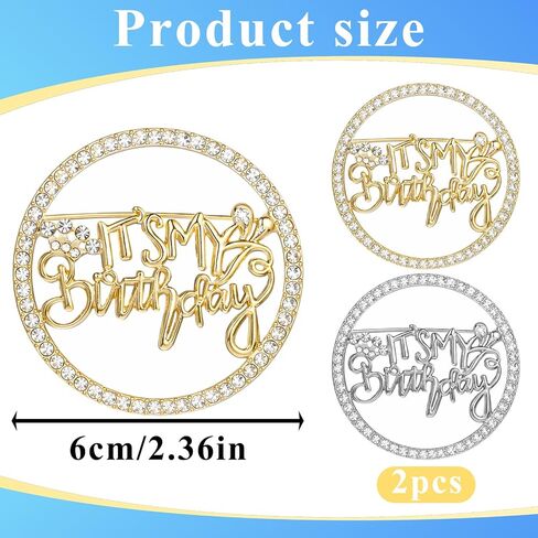 2PCS Birthday Brooch Pins for Women, It's My Birthday Pins Rhinestone Crown Brooch, Metal Pin for Birthdays Party Celebrations, Gold Silver Birthdays Accessories in Saudi Arabia