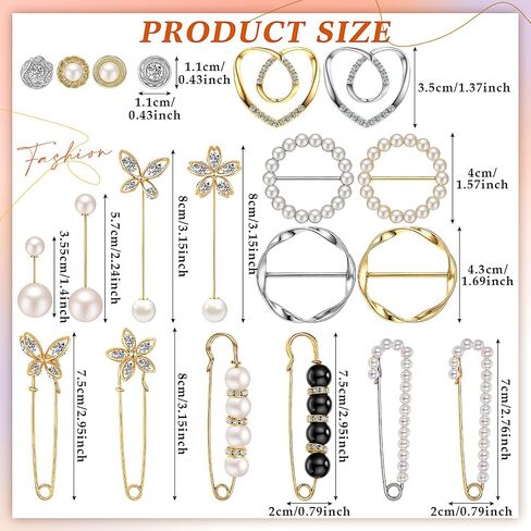 Huquary 20 Pcs Elegant Brooches Jewelry Accessories for Women, Pearl Rhinestone Brooch Safety Pins, Scarf Rings Clip Pin T-Shirt Ties Clips Buckle for Wedding, Party, Daily Wear in Kuwait