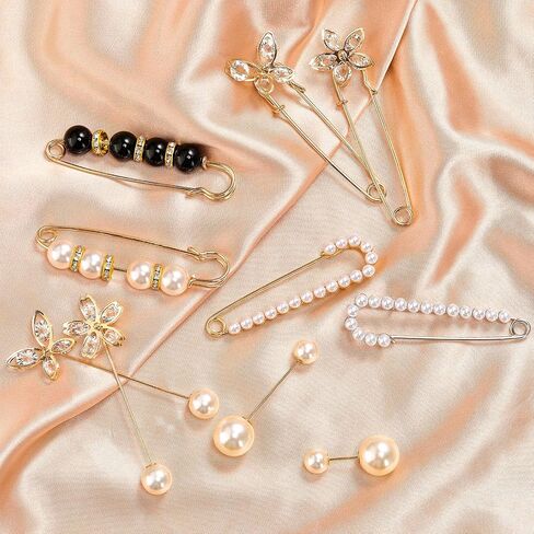 Huquary 20 Pcs Elegant Brooches Jewelry Accessories for Women, Pearl Rhinestone Brooch Safety Pins, Scarf Rings Clip Pin T-Shirt Ties Clips Buckle for Wedding, Party, Daily Wear in Kuwait