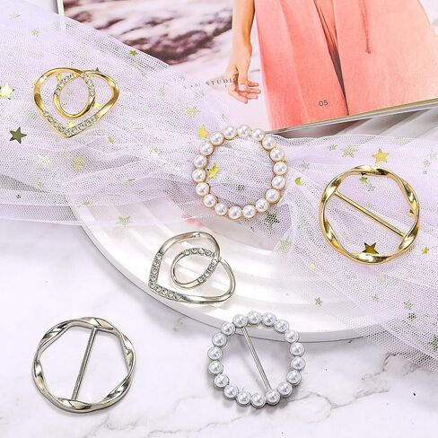 Huquary 20 Pcs Elegant Brooches Jewelry Accessories for Women, Pearl Rhinestone Brooch Safety Pins, Scarf Rings Clip Pin T-Shirt Ties Clips Buckle for Wedding, Party, Daily Wear in Kuwait