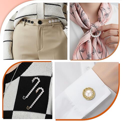 Huquary 20 Pcs Elegant Brooches Jewelry Accessories for Women, Pearl Rhinestone Brooch Safety Pins, Scarf Rings Clip Pin T-Shirt Ties Clips Buckle for Wedding, Party, Daily Wear in Kuwait