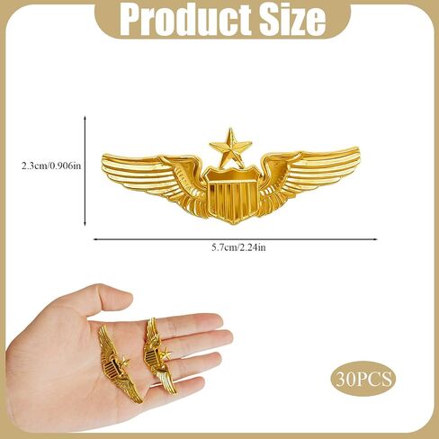 Airplane Pin,Pilot Wings Pin,Gold Air Force Senior Pilot Wing Badge,Pilot Costume Lapel Pins,Metal Aviator Pins for Hat Shirt Uniform Costume,Gift for Flight Schools & Graduation in Kuwait