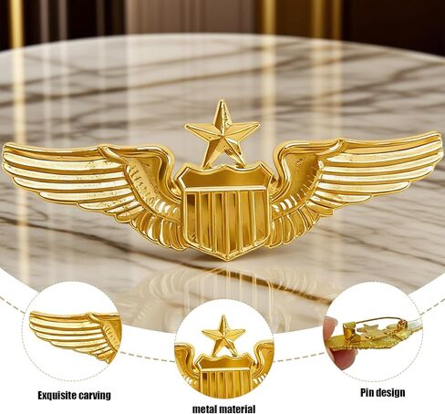 Airplane Pin,Pilot Wings Pin,Gold Air Force Senior Pilot Wing Badge,Pilot Costume Lapel Pins,Metal Aviator Pins for Hat Shirt Uniform Costume,Gift for Flight Schools & Graduation in Kuwait