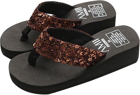 Women's Sequin Wedge Flip Flops, Open Toe Platform Slide Sandals, Comfortable Lightweight Summer Beach Shoes, Fashion Bling Casual Slippers for Vacation, Pool & Party, Non-Slip for Ladies in Saudi Arabia