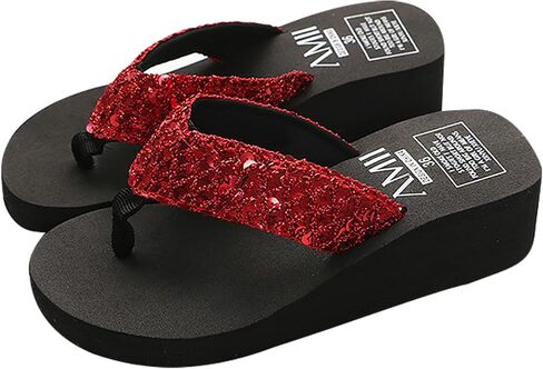 Women's Sequin Wedge Flip Flops, Open Toe Platform Slide Sandals, Comfortable Lightweight Summer Beach Shoes, Fashion Bling Casual Slippers for Vacation, Pool & Party, Non-Slip for Ladies in Saudi Arabia