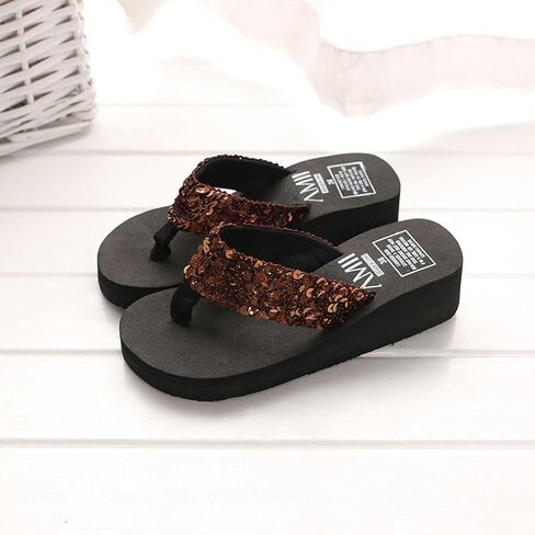 Women's Sequin Wedge Flip Flops, Open Toe Platform Slide Sandals, Comfortable Lightweight Summer Beach Shoes, Fashion Bling Casual Slippers for Vacation, Pool & Party, Non-Slip for Ladies in Saudi Arabia