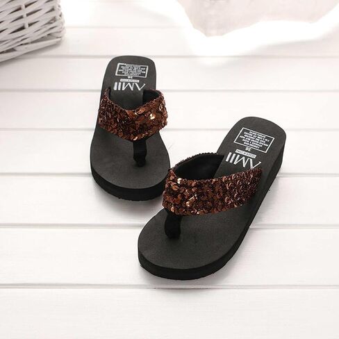 Women's Sequin Wedge Flip Flops, Open Toe Platform Slide Sandals, Comfortable Lightweight Summer Beach Shoes, Fashion Bling Casual Slippers for Vacation, Pool & Party, Non-Slip for Ladies in Saudi Arabia