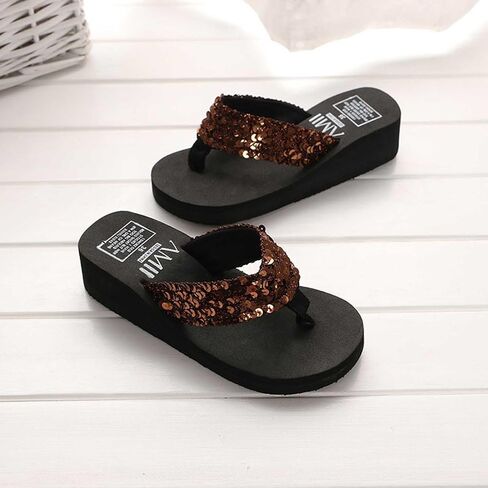Women's Sequin Wedge Flip Flops, Open Toe Platform Slide Sandals, Comfortable Lightweight Summer Beach Shoes, Fashion Bling Casual Slippers for Vacation, Pool & Party, Non-Slip for Ladies in Saudi Arabia