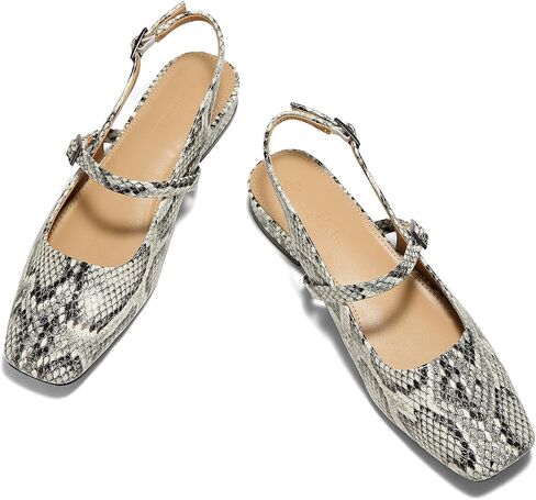 Women's Lambskin Insole Slingback Mules Square Toe Adjustable Strap Loafers Slip on Flats Dress Shoes in Saudi Arabia