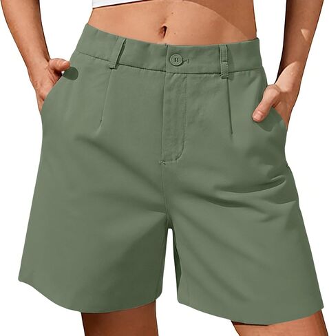 Dress Shorts for Women High Waisted Wide Leg Button Business Casual Work Shorts with Pockets 2026 Summer Outfits in Saudi Arabia