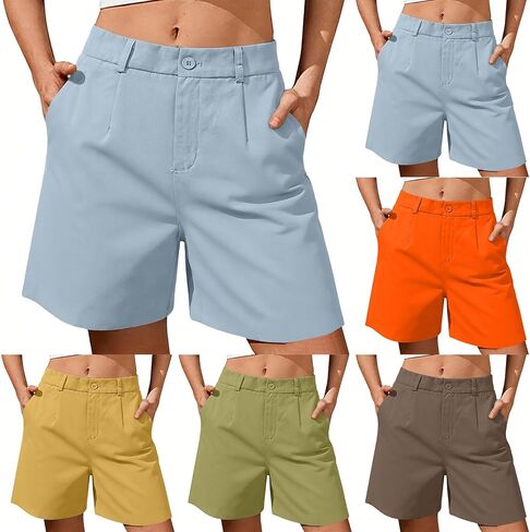 Dress Shorts for Women High Waisted Wide Leg Button Business Casual Work Shorts with Pockets 2026 Summer Outfits in Saudi Arabia