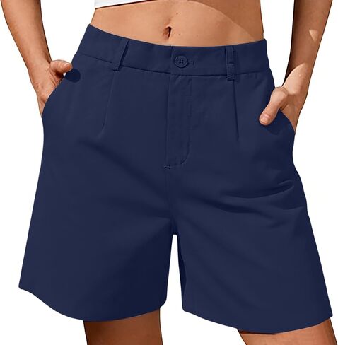 Dress Shorts for Women High Waisted Wide Leg Button Business Casual Work Shorts with Pockets 2026 Summer Outfits in Saudi Arabia