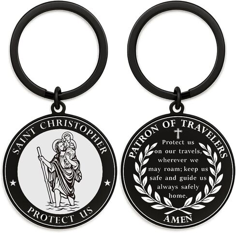 St Christopher Keychain - Saint Christopher Protect Us Gift for Drivers Travelers, Patron Saint of Travelers Catholic Key Chain in Saudi Arabia
