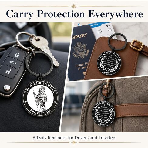 St Christopher Keychain - Saint Christopher Protect Us Gift for Drivers Travelers, Patron Saint of Travelers Catholic Key Chain in Saudi Arabia