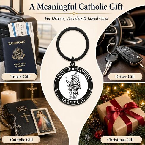 St Christopher Keychain - Saint Christopher Protect Us Gift for Drivers Travelers, Patron Saint of Travelers Catholic Key Chain in Saudi Arabia