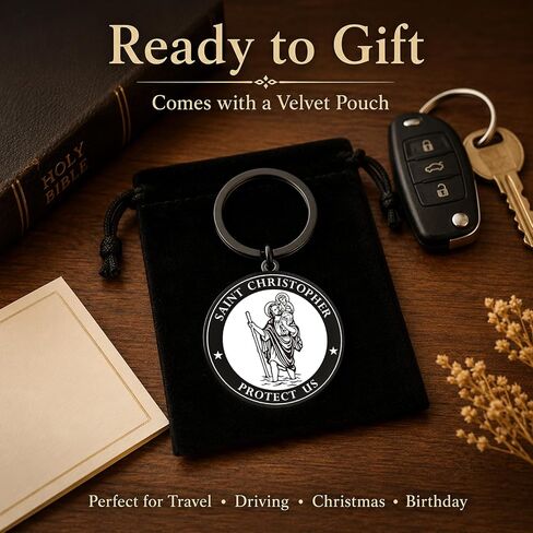 St Christopher Keychain - Saint Christopher Protect Us Gift for Drivers Travelers, Patron Saint of Travelers Catholic Key Chain in Saudi Arabia