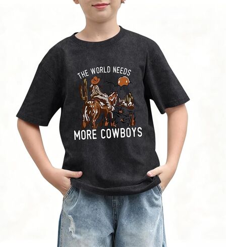 BeWithYou Cowboy Shirts for Boys Western Rodeo Shirt Kids Vintage Country Concert Graphic Tees Acid Wash Tshirts Retro Tops in Saudi Arabia