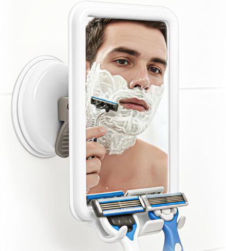 Safe-er-Grip Changing Lifestyles Suction-Mounted Fog-Free Shower Mirror, 360° Swivel Shaving Mirror with 2 Razor Hooks, Removable, Reusable, No-Tool Install, 4.5 x 6 in, White in Saudi Arabia