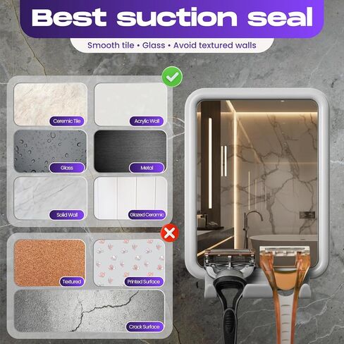 Safe-er-Grip Changing Lifestyles Suction-Mounted Fog-Free Shower Mirror, 360° Swivel Shaving Mirror with 2 Razor Hooks, Removable, Reusable, No-Tool Install, 4.5 x 6 in, White in Saudi Arabia