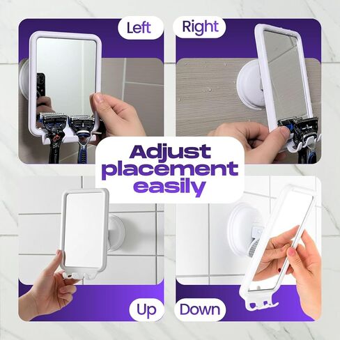 Safe-er-Grip Changing Lifestyles Suction-Mounted Fog-Free Shower Mirror, 360° Swivel Shaving Mirror with 2 Razor Hooks, Removable, Reusable, No-Tool Install, 4.5 x 6 in, White in Saudi Arabia