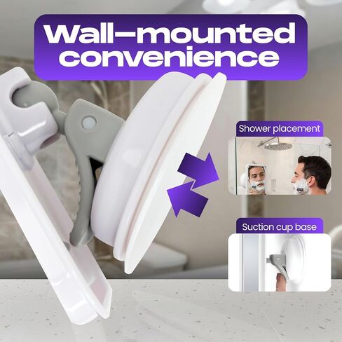 Safe-er-Grip Changing Lifestyles Suction-Mounted Fog-Free Shower Mirror, 360° Swivel Shaving Mirror with 2 Razor Hooks, Removable, Reusable, No-Tool Install, 4.5 x 6 in, White in Saudi Arabia