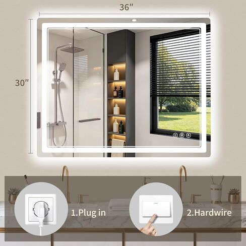 30"x36" LED Bathroom Mirror with Lights, Backlit + Front Lit, Anti-Fog, Lighted Bathroom Mirror for Wall, HD Shatterproof Tempered Glass, Dimmable, Memory Function (Horizontal/Vertical) in Saudi Arabia