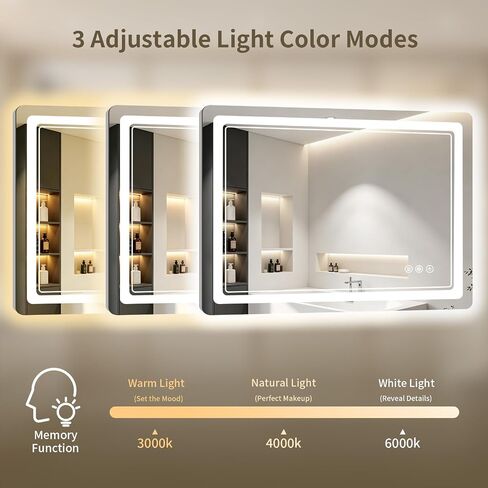 30"x36" LED Bathroom Mirror with Lights, Backlit + Front Lit, Anti-Fog, Lighted Bathroom Mirror for Wall, HD Shatterproof Tempered Glass, Dimmable, Memory Function (Horizontal/Vertical) in Saudi Arabia