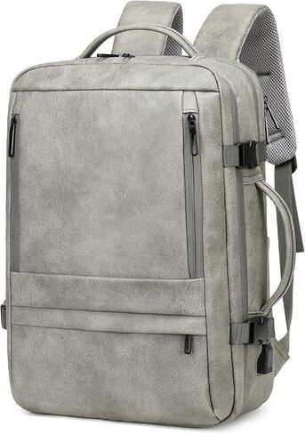 Travel Backpack for Women, PU Leather Carry On Backpack Flight Approved with Laptop Compartment, 40L Expandable Personal Item Travel Bag for Traveling Weekender Business (Brown) in Saudi Arabia