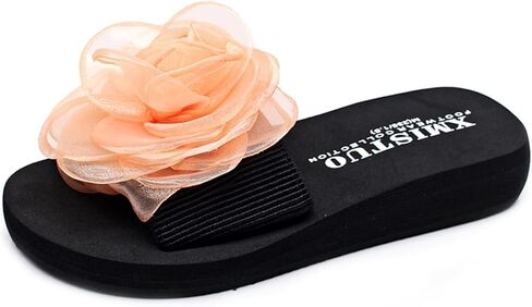 KUUTGG Summer Flower Flat Slide Sandals For Womens Open Toe Slip On Comfy Low Heel Fashion Dressy Beach Slippers in Saudi Arabia