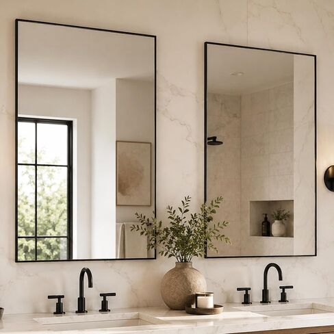 2-Pack 24"x36" Matte Black Bathroom Mirror, Thin Metal Frame, Heavy-Duty Rectangular Vanity Mirror for Over Sink, HD Shatterproof Glass, Modern Farmhouse & Industrial Style in Saudi Arabia