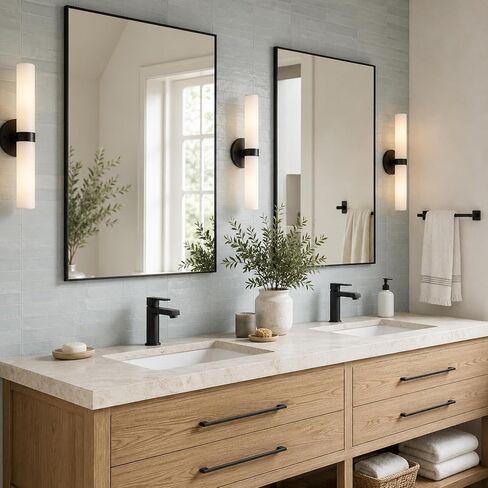 2-Pack 24"x36" Matte Black Bathroom Mirror, Thin Metal Frame, Heavy-Duty Rectangular Vanity Mirror for Over Sink, HD Shatterproof Glass, Modern Farmhouse & Industrial Style in Saudi Arabia
